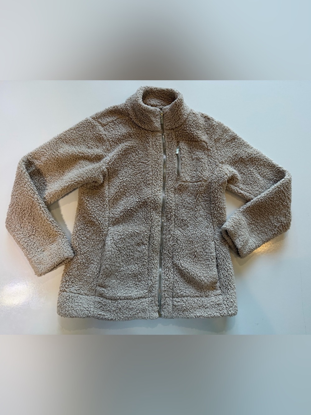 Calvin Klein Beige Sherpa Teddy Fleece Full Zip Jacket Size Small
